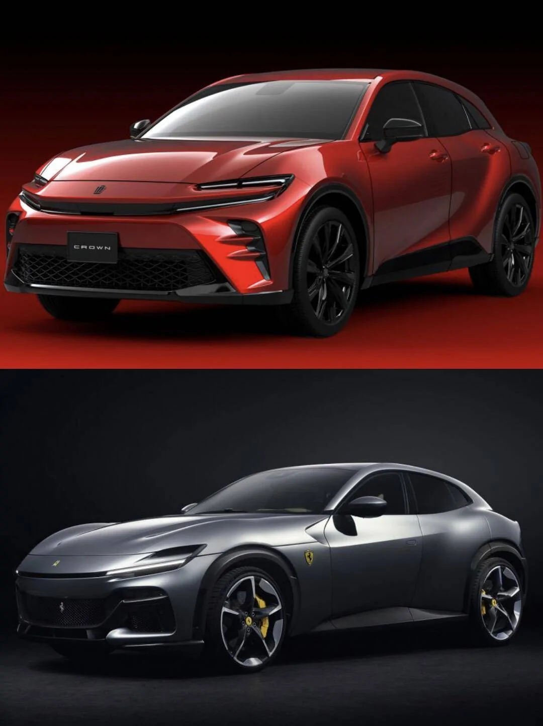 Porsche Cayenne EV Ferrari Purosangue looks like a Taycan? Multiverse Does Ferrari Purosangue look like the Toyota Crown SUV - Auto News.png 2