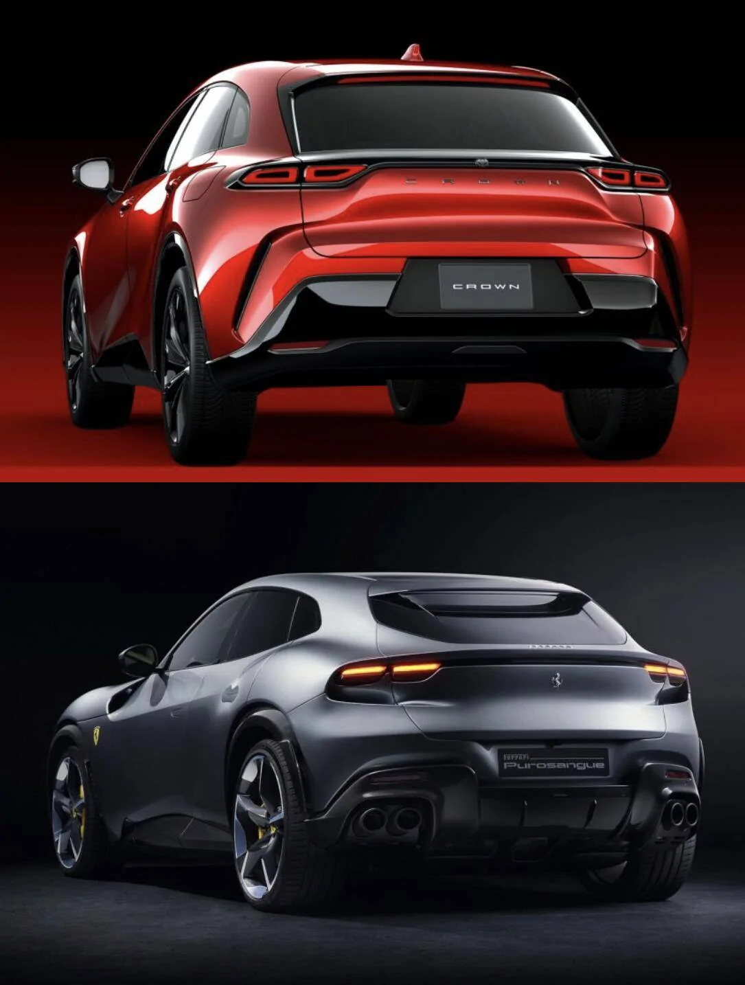 Porsche Cayenne EV Ferrari Purosangue looks like a Taycan? Multiverse Does Ferrari Purosangue look like the Toyota Crown SUV - Auto News.png