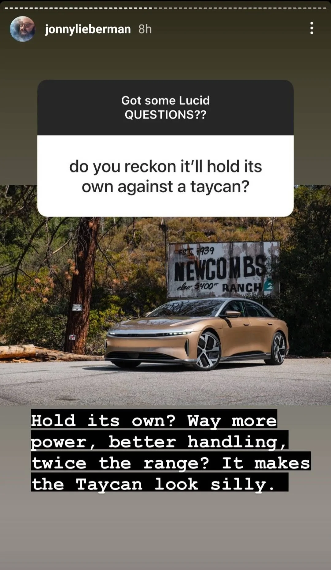 Porsche Cayenne EV MT review of Lucid. Better than Taycan? Screenshot_20210825-173656_Instagram