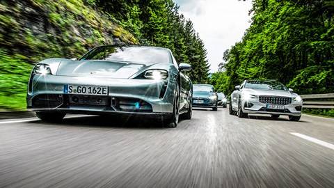 Porsche Cayenne EV Porsche Taycan vs Tesla Model S vs BMW M5 vs Polestar 1 group test (2020) review - Car Magazine taycangroup_100